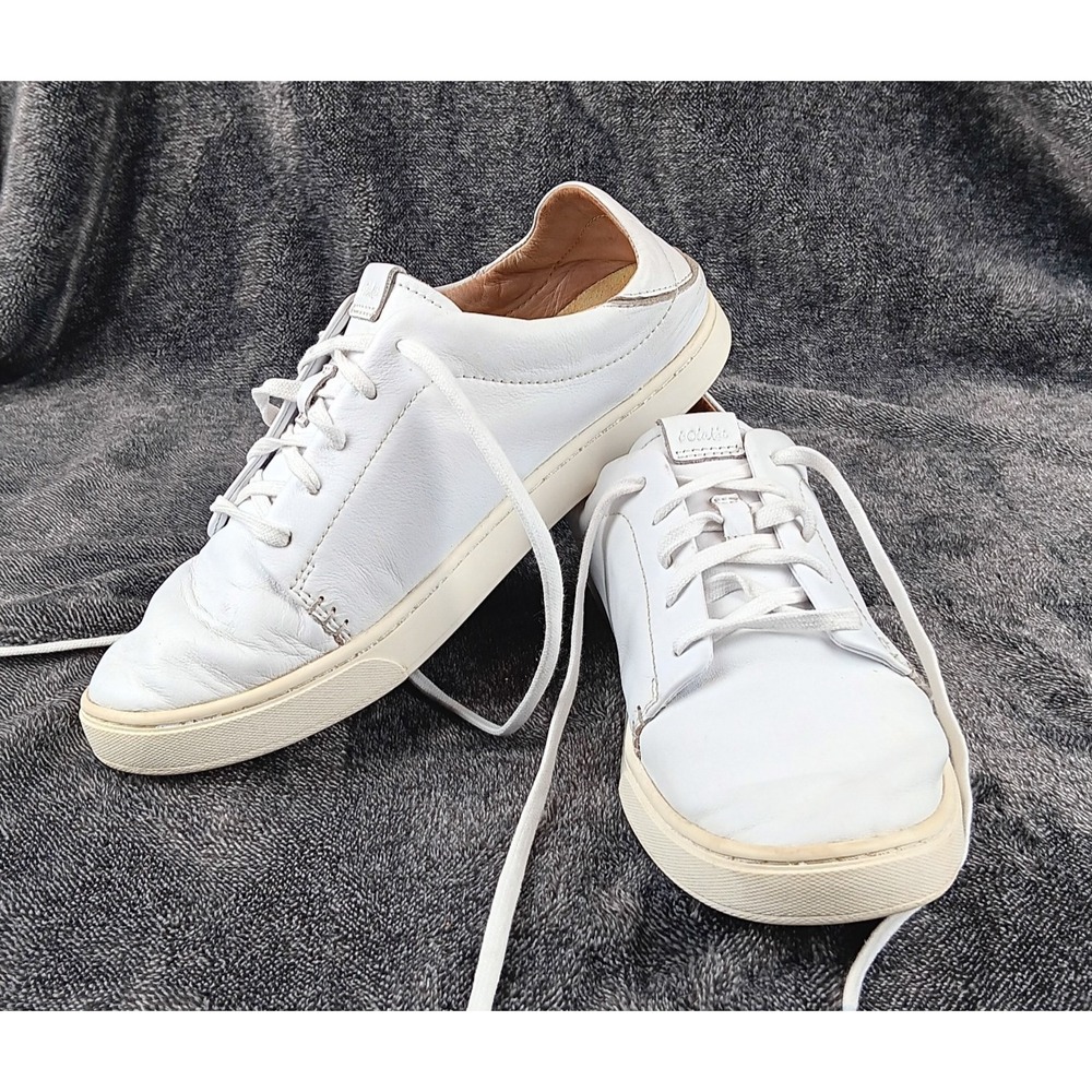 OluKai Shoes Pehuea Li Ili White Leather 20433 Casual Sneakers Women's Size 9.5